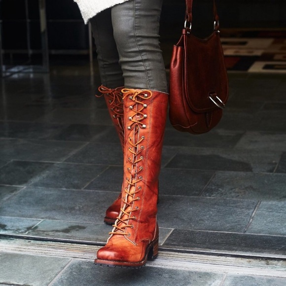 Frye Vintage Lace Up Knee-High Suede Brown Leather Block Heel Equestrian Boots - Picture 2 of 16